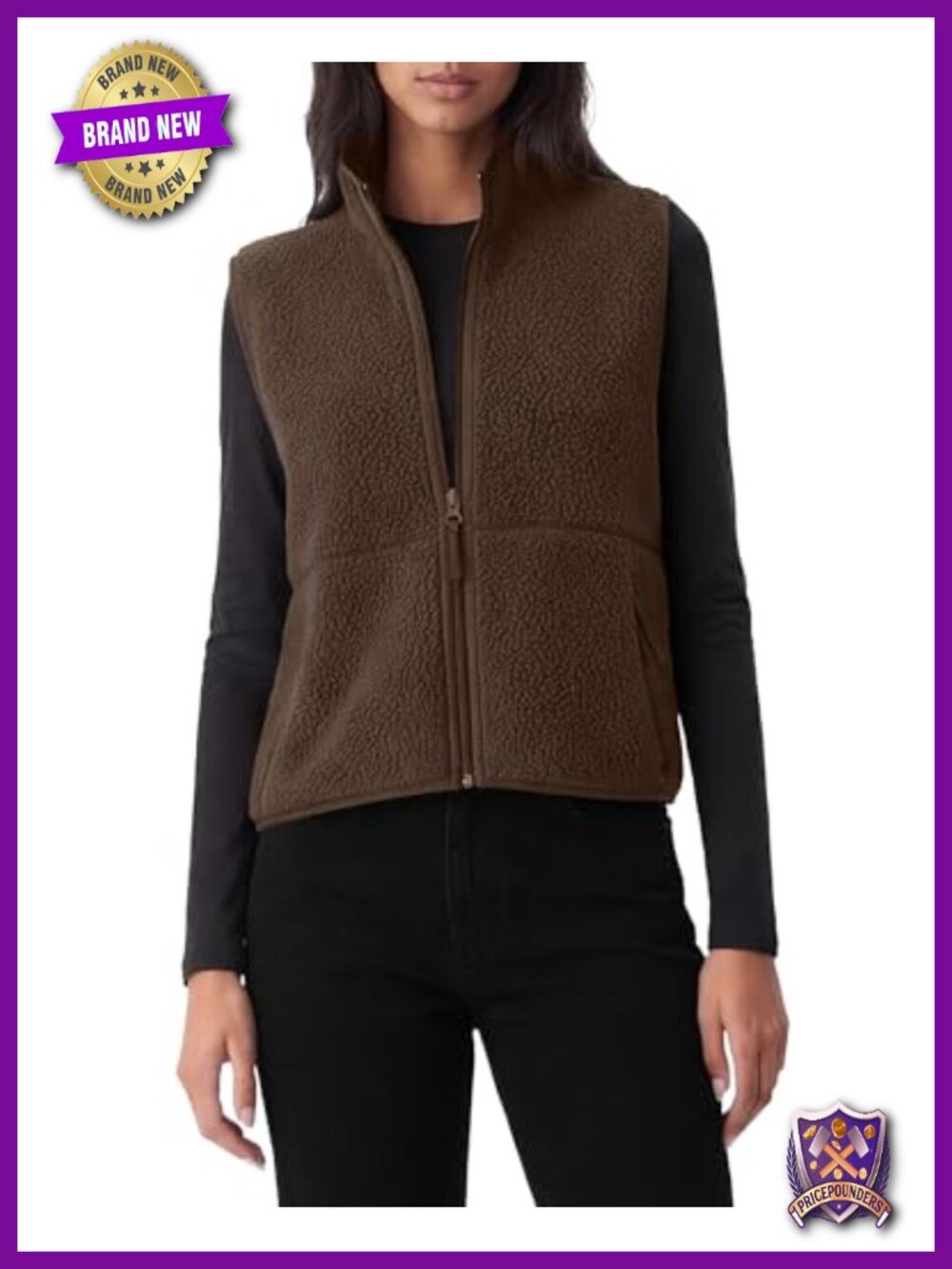Fleece Vest Womens Cropped Fuzzy Sherpa Full Zip Sleeveless Fall Winter